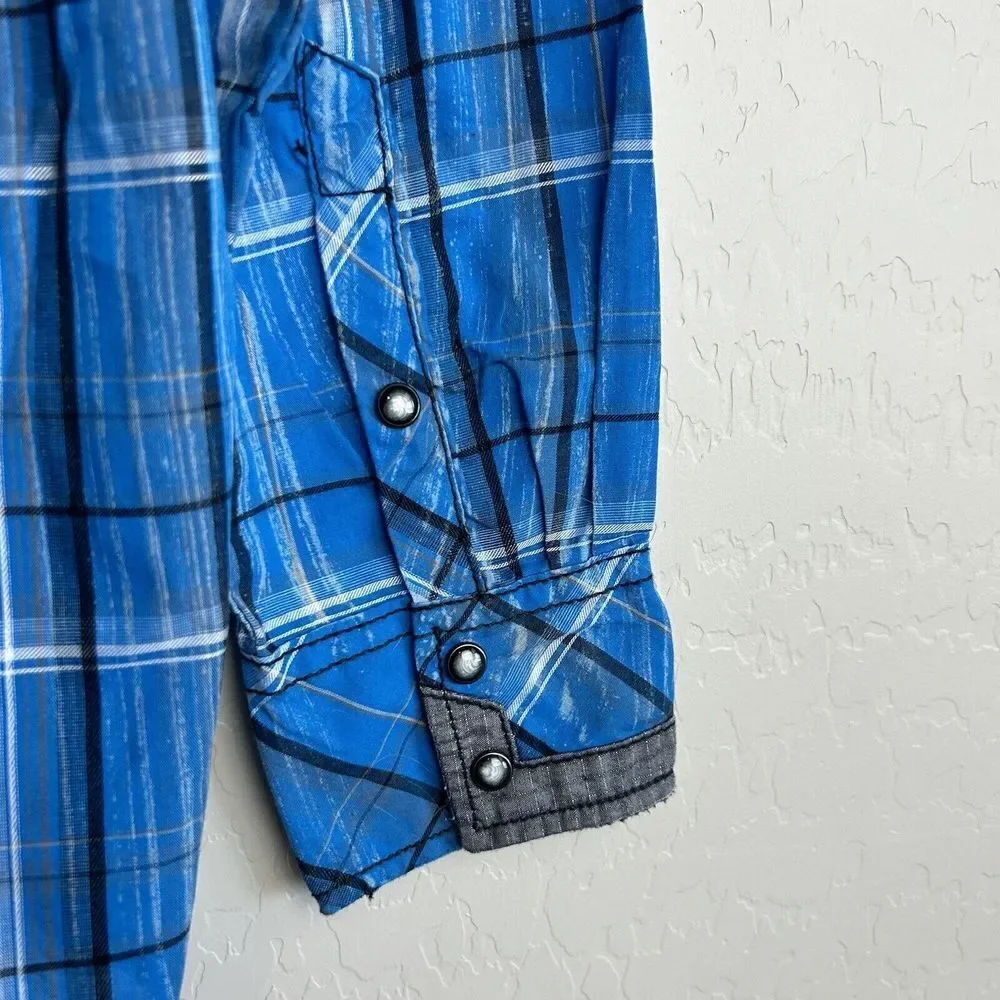 BKE Buckle Vintage Pearl Snap Shirt Men's Large Long Sleeve Plaid Blue 1967 NEW